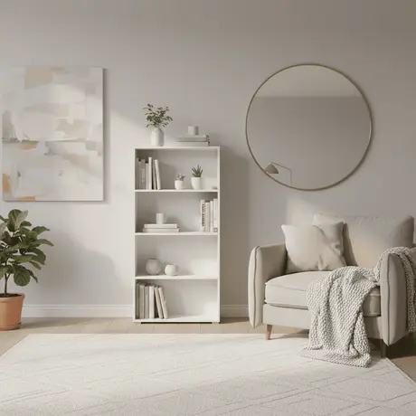 Buy Thorne Slim Low Short Bookcase in White, Colour: White, Item Width: 70, 8 from Furnituretta