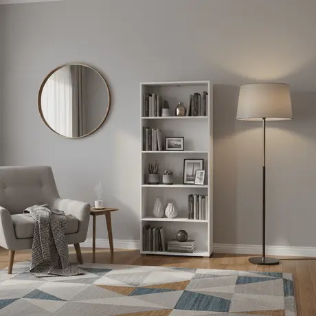 Buy Thorne Slim 176.5cm Tall Bookcase in White, Colour: White, Item Width: 70, 7 from Furnituretta