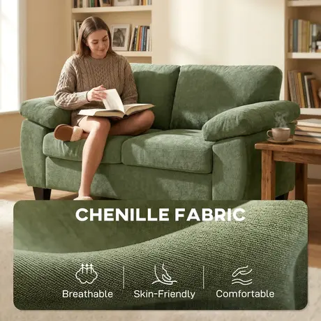 Buy HOMCOM 2 Seater Chenille Loveseat Sofa in Dark Green, Colour: Dark Green, Item Width: 156, 5 from Furnituretta