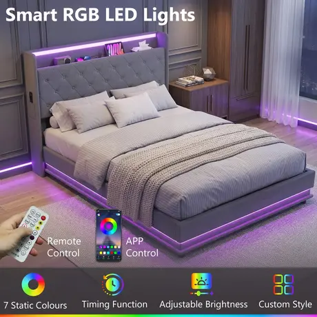 Buy HOMCOM Double Hydraulic Storage Bed with LED Lights & Charging Station, Bed Size: Double (4ft6), 5 from Furnituretta