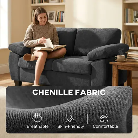 Buy HOMCOM 2 Seater Chenille Loveseat Sofa in Dark Grey, Colour: Dark Grey, Item Width: 156, 5 from Furnituretta