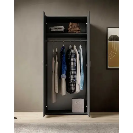 Buy Base 2 Door Hinged Wardrobe 80cm in Graphite Matt, Colour: Graphite Matt, Item Width: 80, 3 from Furnituretta