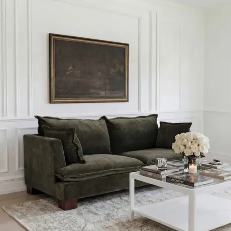 Buy Suffolk Olive 3 Seater Sofa in Chenille with Oxford‑Edge Cushions, 2 from Furnituretta
