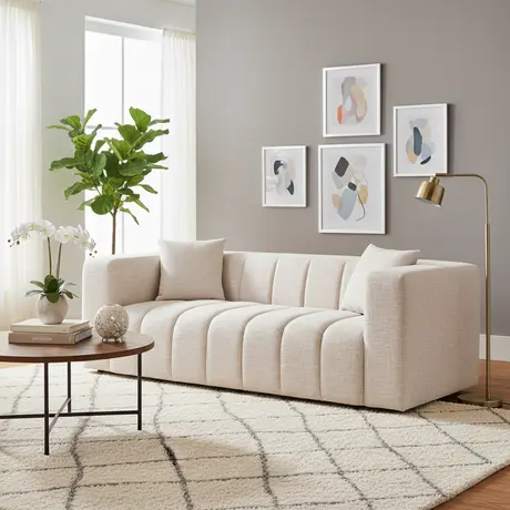 Buy Peninsula Oyster 3 Seater Sofa in Textured Pale Neutral Fabric, 8 from Furnituretta