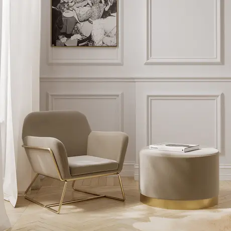 Buy Charles Beige Velvet Armchair with Brushed Gold Frame, Colour: Beige, 2 from Furnituretta