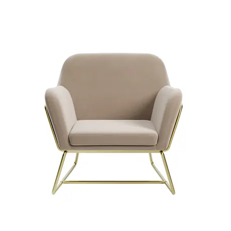 Buy Charles Beige Velvet Armchair with Brushed Gold Frame, Colour: Beige from Furnituretta