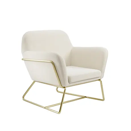 Buy Charles Cream Velvet Armchair with Brushed Gold Frame, Colour: Cream, 3 from Furnituretta