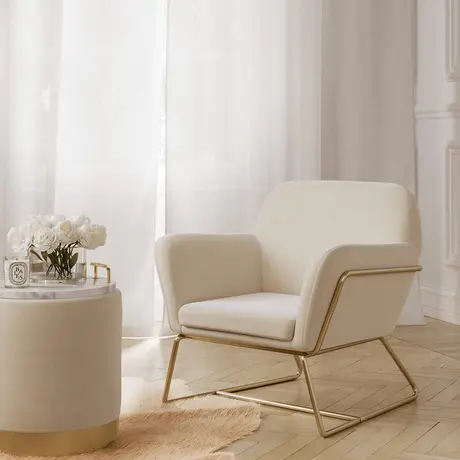 Buy Charles Cream Velvet Armchair with Brushed Gold Frame, Colour: Cream, 2 from Furnituretta