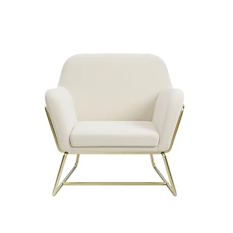 Buy Charles Cream Velvet Armchair with Brushed Gold Frame, Colour: Cream from Furnituretta