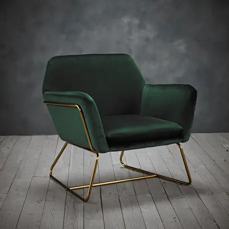 Buy Charles Green Velvet Armchair with Brushed Gold Frame, Colour: Green, 3 from Furnituretta