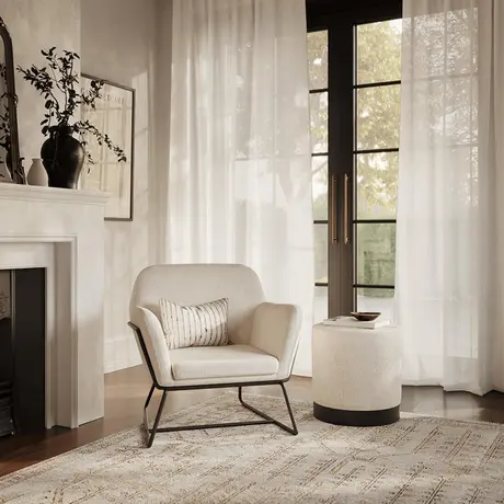 Buy Charles Ivory Boucle Armchair with Matte Black Frame, Colour: Ivory, 2 from Furnituretta
