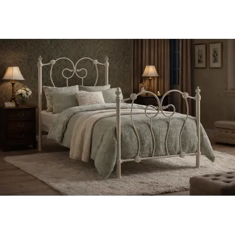 Buy Inova Ivory Single Metal Bed Frame (3ft), Colour: Ivory, Bed Size: Single (3ft), Item Width: 95, 3 from Furnituretta