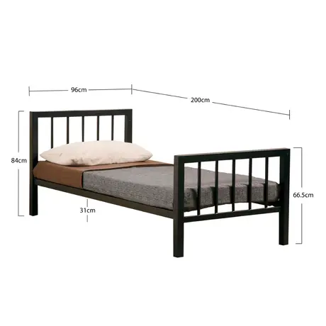 Buy Metro Classic Charcoal Black Single Metal Bed Frame (3ft), Colour: Charcoal Black, Bed Size: Single (3ft), Item Width: 96, 2 from Furnituretta