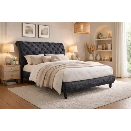 Buy Venice Black Crushed Velvet Double Fabric Bed Frame (4ft6), Colour: Black, Bed Size: Double (4ft6), Item Width: 155, 3 from Furnituretta