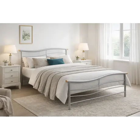 Buy Waverley Silver Double Metal Bed Frame with Waved Headboard (4ft6), Colour: Silver, Bed Size: Double (4ft6), Item Width: 148, 3 from Furnituretta