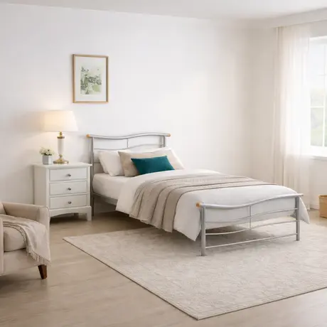 Buy Waverley Silver Single Metal Bed Frame with Waved Headboard (3ft), Colour: Silver, Bed Size: Single (3ft), Item Width: 102, 2 from Furnituretta