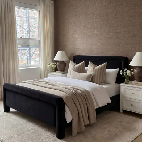 Buy Leonnie Black Double Upholstered Bed Frame (4ft6), Colour: Black, Bed Size: Double (4ft6) from Furnituretta