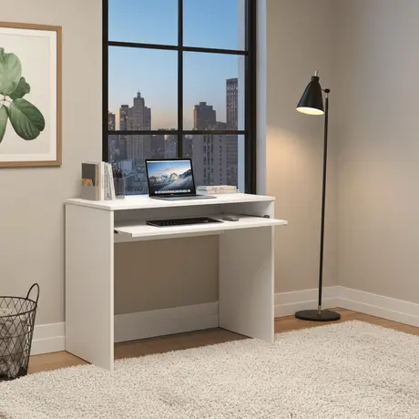 Buy Wells Small White Computer Desk – Compact Desk with Keyboard Tray, 4 from Furnituretta