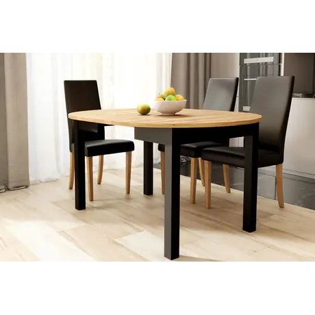 Buy Wigton Black & Oak Round Extending Dining Table, Colour: Black / Oak, 7 from Furnituretta