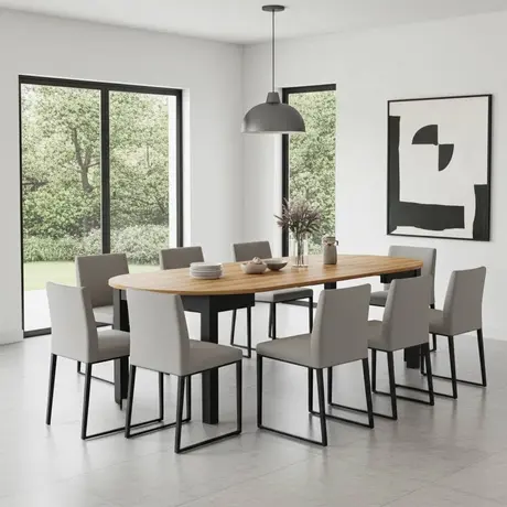 Buy Wigton Black & Oak Round Extending Dining Table, Colour: Black / Oak, 8 from Furnituretta