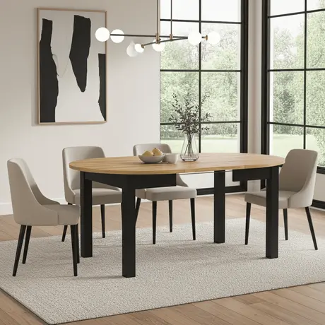 Buy Wigton Black & Oak Round Extending Dining Table, Colour: Black / Oak, 11 from Furnituretta