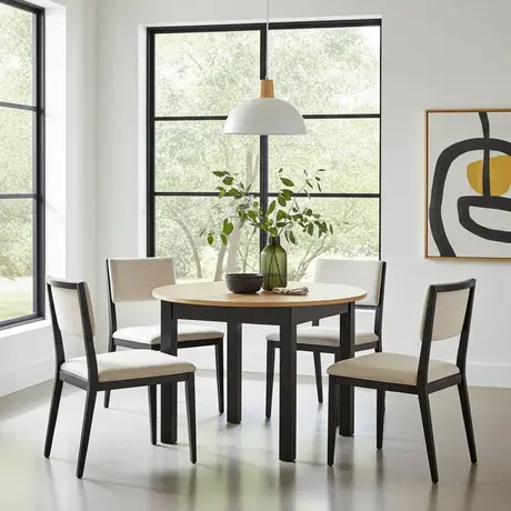 Buy Wigton Black & Oak Round Extending Dining Table, Colour: Black / Oak, 13 from Furnituretta