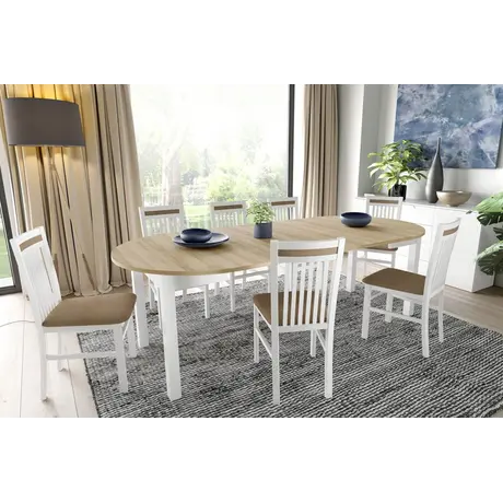 Buy Wigton White & Oak Round Extending Dining Table, Colour: White / Oak, 9 from Furnituretta
