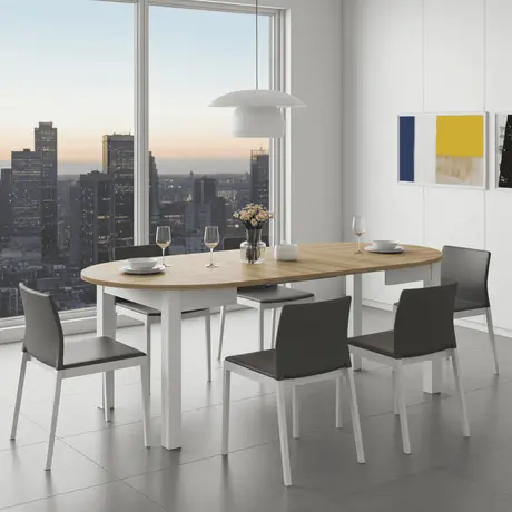 Buy Wigton White & Oak Round Extending Dining Table, Colour: White / Oak, 3 from Furnituretta