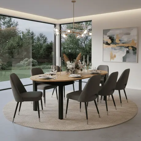 Buy Wigton Black & Oak Round Extending Dining Table, Colour: Black / Oak, 5 from Furnituretta