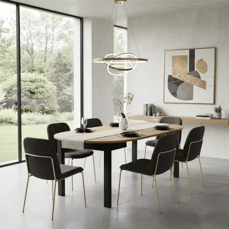 Buy Wigton Black & Oak Round Extending Dining Table, Colour: Black / Oak, 6 from Furnituretta