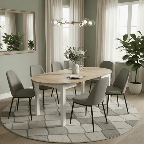 Buy Wigton White & Oak Round Extending Dining Table, Colour: White / Oak from Furnituretta