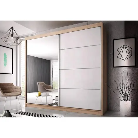 Buy Multi 35 Sliding Mirror Door Wardrobe Oak Sonoma 183cm, Colour: Oak Sonoma, Width: 183 from Furnituretta