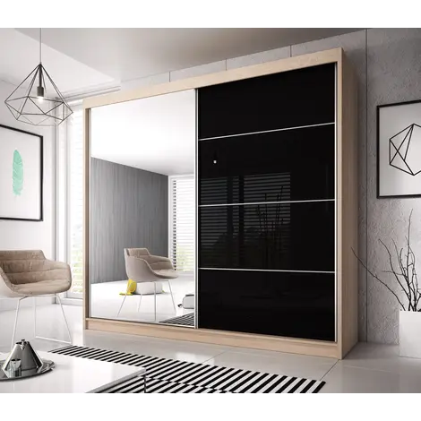 Buy Multi 31 Sliding Mirror Door Wardrobe 203cm, Colour: Oak Sonoma, Width: 203 from Furnituretta