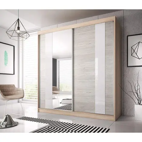 Buy Multi 32 Sliding Mirror Door Wardrobe 233cm, Colour: Oak Sonoma, Width: 233 from Furnituretta