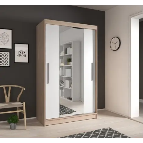 Buy Neomi 01 Sliding Door Wardrobe 120cm in Sonoma Oak, Colour: Oak Sonoma, Width: 120, Front Colour: White from Furnituretta