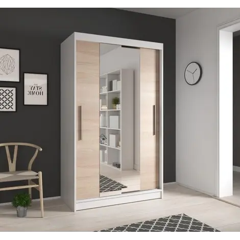Buy Neomi 01 Sliding Door Wardrobe 120cm in White Matt, Colour: White Matt, Width: 120, Front Colour: Oak Sonoma from Furnituretta