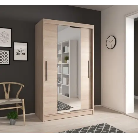 Buy Neomi 01 Sliding Door Wardrobe 120cm in Sonoma Oak, Colour: Oak Sonoma, Width: 120, Front Colour: Oak Sonoma from Furnituretta