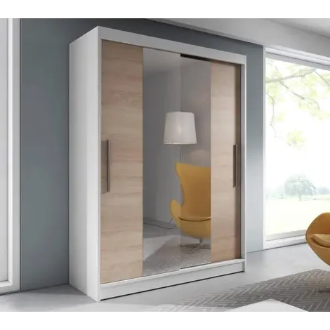 Buy Vista 01 Sliding Mirror Door Wardrobe 150cm in White Matt, Colour: White Matt, Width: 150, Front Colour: Oak Sonoma from Furnituretta