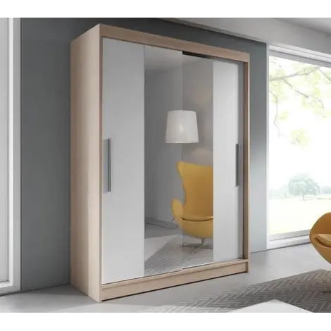 Buy Vista 01 Sliding Mirror Door Wardrobe 150cm in Sonoma Oak, Colour: Oak Sonoma, Width: 150, Front Colour: White from Furnituretta