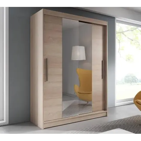 Buy Vista 01 Sliding Mirror Door Wardrobe 150cm in Sonoma Oak, Colour: Oak Sonoma, Width: 150, Front Colour: Oak Sonoma from Furnituretta
