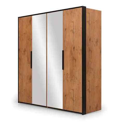 Buy Loft Mirrored Folding Door Wardrobe 204cm in Lancelot Oak from Furnituretta