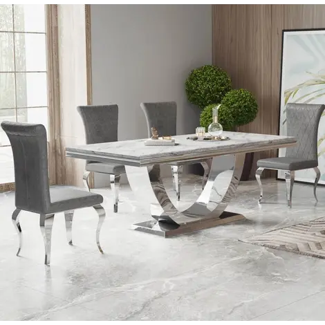 Buy Ambassador Marble Dining Table with Stainless Steel Base from Furnituretta