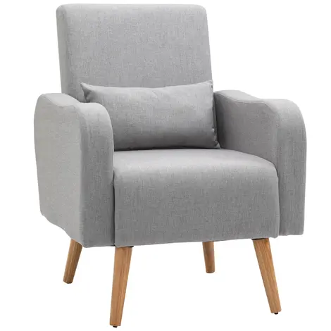 Homcom Accent Chair, Linen-Touch Armchair with Wooden Frame, Grey for sale Buy Homcom Accent Chair, Linen-Touch Armchair with Wooden Frame, Grey from Furnituretta