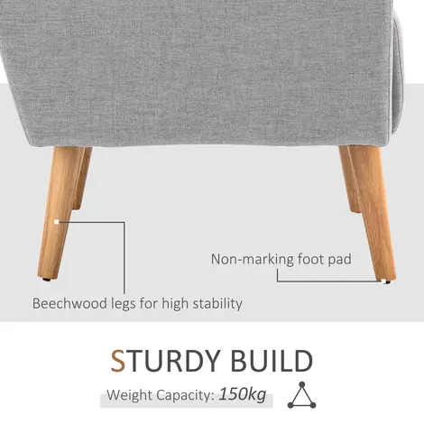 Homcom Accent Chair, Linen-Touch Armchair with Wooden Frame, Grey, 5 for sale Buy Homcom Accent Chair, Linen-Touch Armchair with Wooden Frame, Grey, 5 from Furnituretta