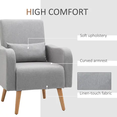 Homcom Accent Chair, Linen-Touch Armchair with Wooden Frame, Grey, 4 for sale Buy Homcom Accent Chair, Linen-Touch Armchair with Wooden Frame, Grey, 4 from Furnituretta