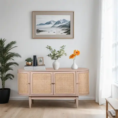 Buy Elegant 4-Door Sideboard: Valencia Cane and Mango Wood from Furnituretta