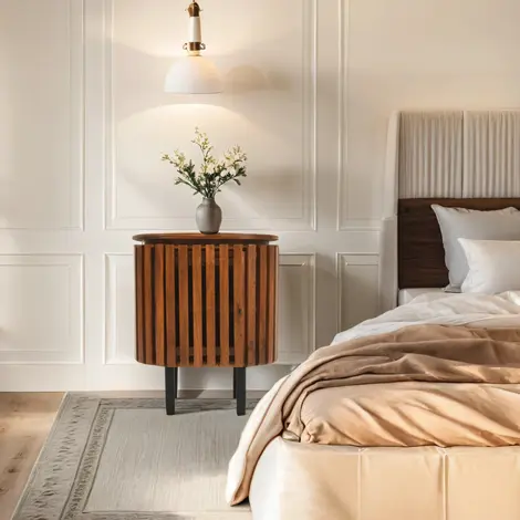 Buy Enhance Your Bedroom Decor with a Slatted Mango Wood Table from Furnituretta