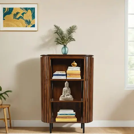 Buy Stylish Slatted Mango Wood Bookcase for Medium Spaces from Furnituretta