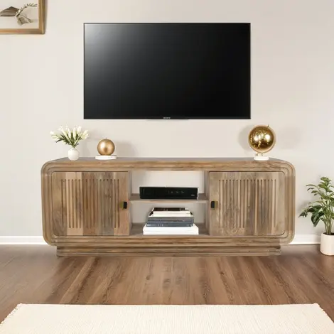 Buy Handcrafted Hudson Carved Mango Wood 2 Doors TV Cabinet from Furnituretta