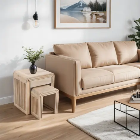 Buy Elegant Nest of 2 Tables with Drawer: Hudson Carved Mango Wood from Furnituretta